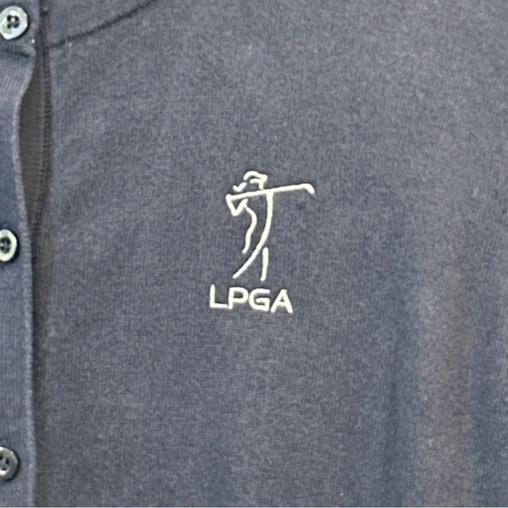Cutter & Buck Navy Blue Cardigan LPGA Gray Cuffs Women’s Preppy Golf Activewear